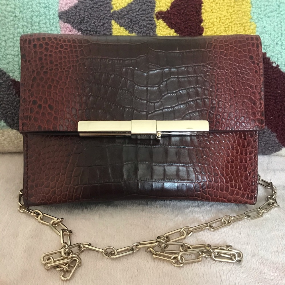 NWT Zara Woman Croc Brown Real Leather Purse Bag